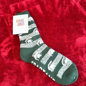Muk Luks Michigan State Spartans Green White Cushioned Crew Socks MSU NWT
